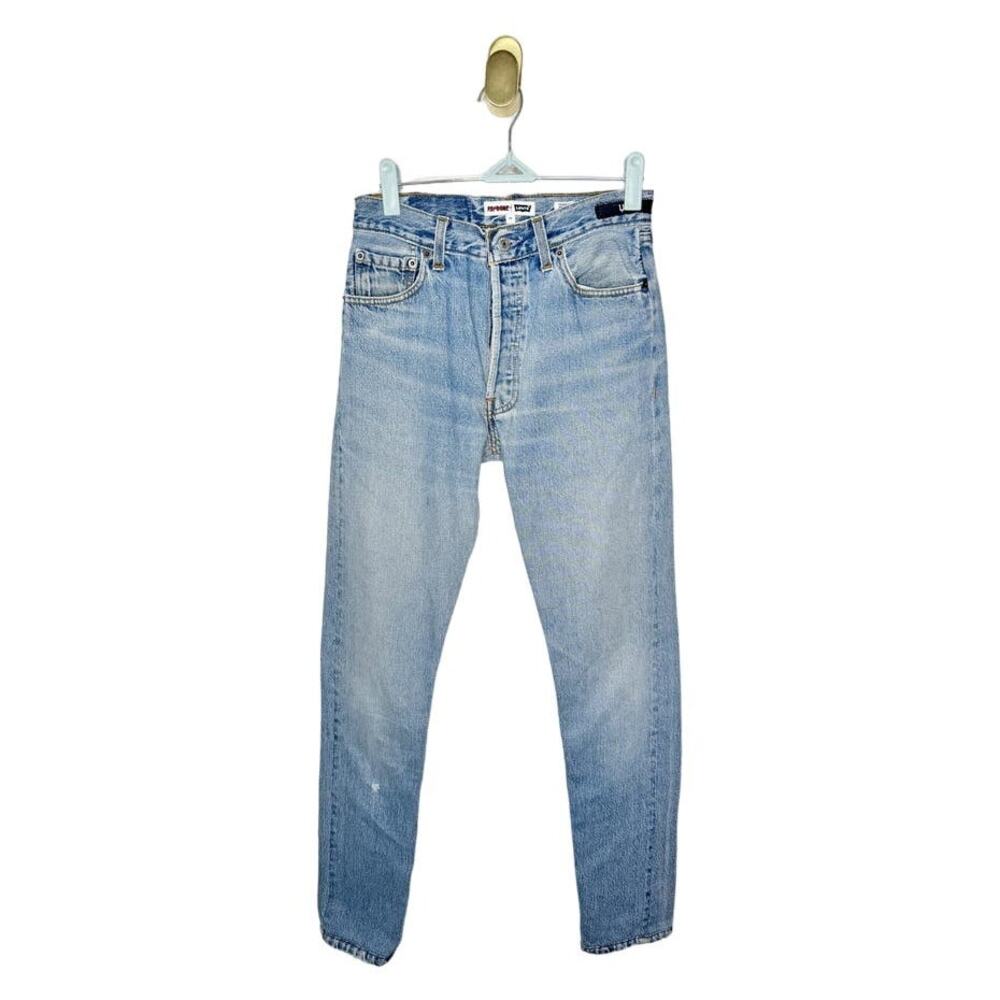 REDONE High Rise Button Fly Slim Straight Leg Jeans with Patch Details US 24